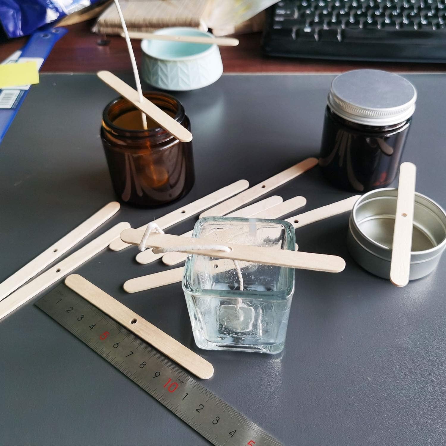 Wooden Candle Wick Holders,Candle Wicks Centering Device,Candle Wick Bars,Wick Holders for Candle Making,Wick Clips for Candles,Candle Centering Tool,120 Pack