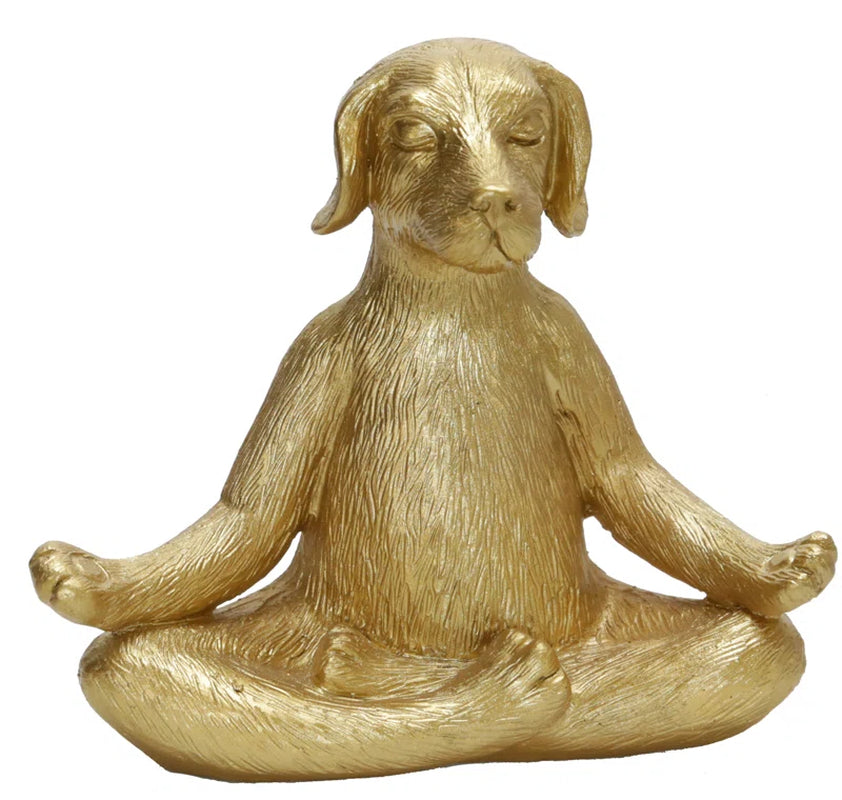 7" Yoga Meditation Dog Figurine - Gold Polyresin Decorative Statue for Home, Office, Patio, Garden, Indoor Decor, Yoga Studio, Yogi Gift Idea