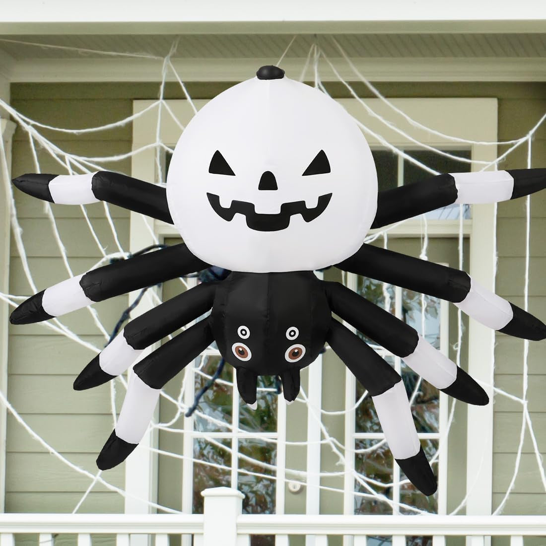 5 FT Width Halloween Inflatables Outdoor Decorations Spider with Magic Light, Blow up Yard Decorations with LED Lights for Party Yard Garden Lawn