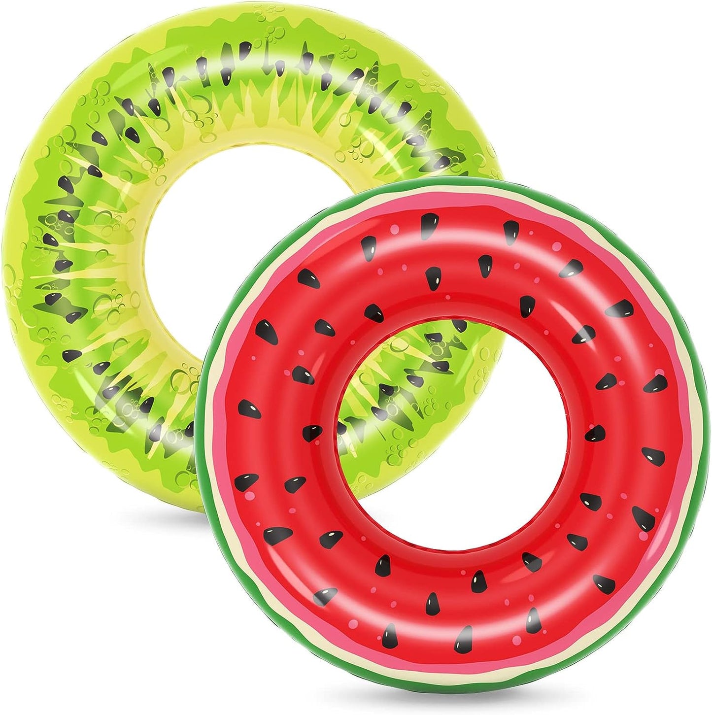 Inflatable Pool Floats Kids - 2 Pack Floaties Pool Tubes Swim Rings Fruit Water Floaty Watermelon Kiwi Inflatable Pool Toys Float for Swimming Pool Party Lake Beach Adults