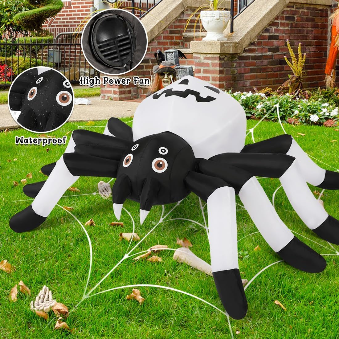 5 FT Width Halloween Inflatables Outdoor Decorations Spider with Magic Light, Blow up Yard Decorations with LED Lights for Party Yard Garden Lawn