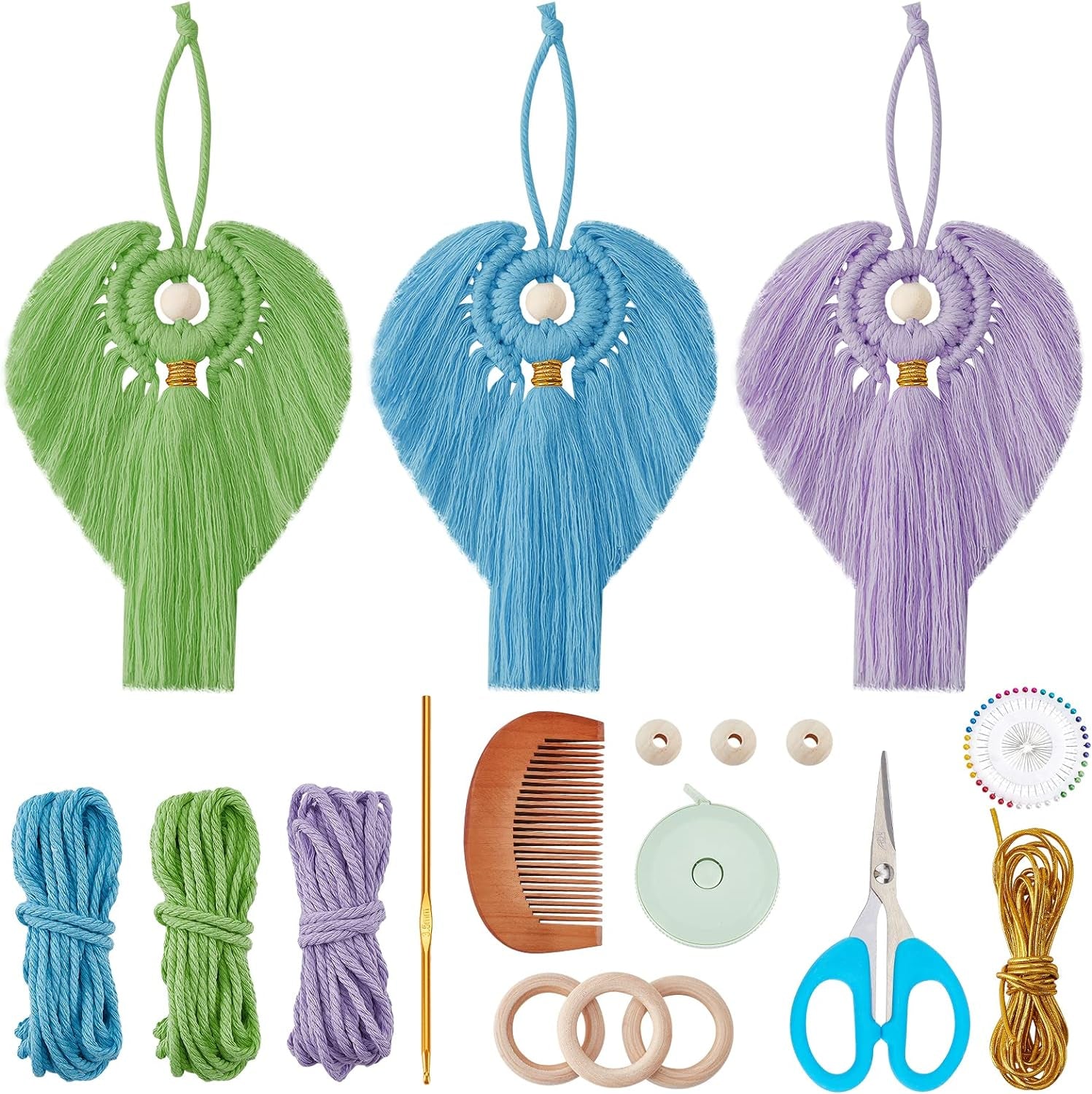 3 Set DIY Macrame Angel Kit Macrame Angel Hanging Ornament Boho Macrame Wall Hanging Decor Spring Macrame Kit for Beginners Macrame DIY Kit Spring Gift for Mom Girls