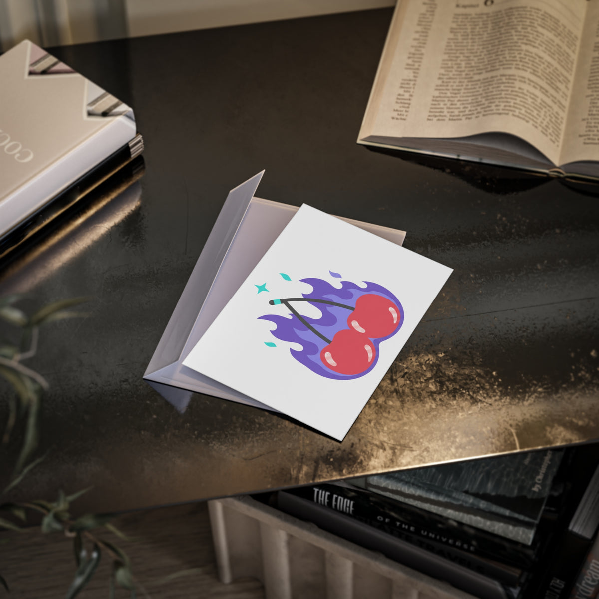 Cherry Pair Flames | Valentine Greeting Card + Postcard | Lover, Galentine & Friend Gift | Y2K Edgy-Cute Aesthetic