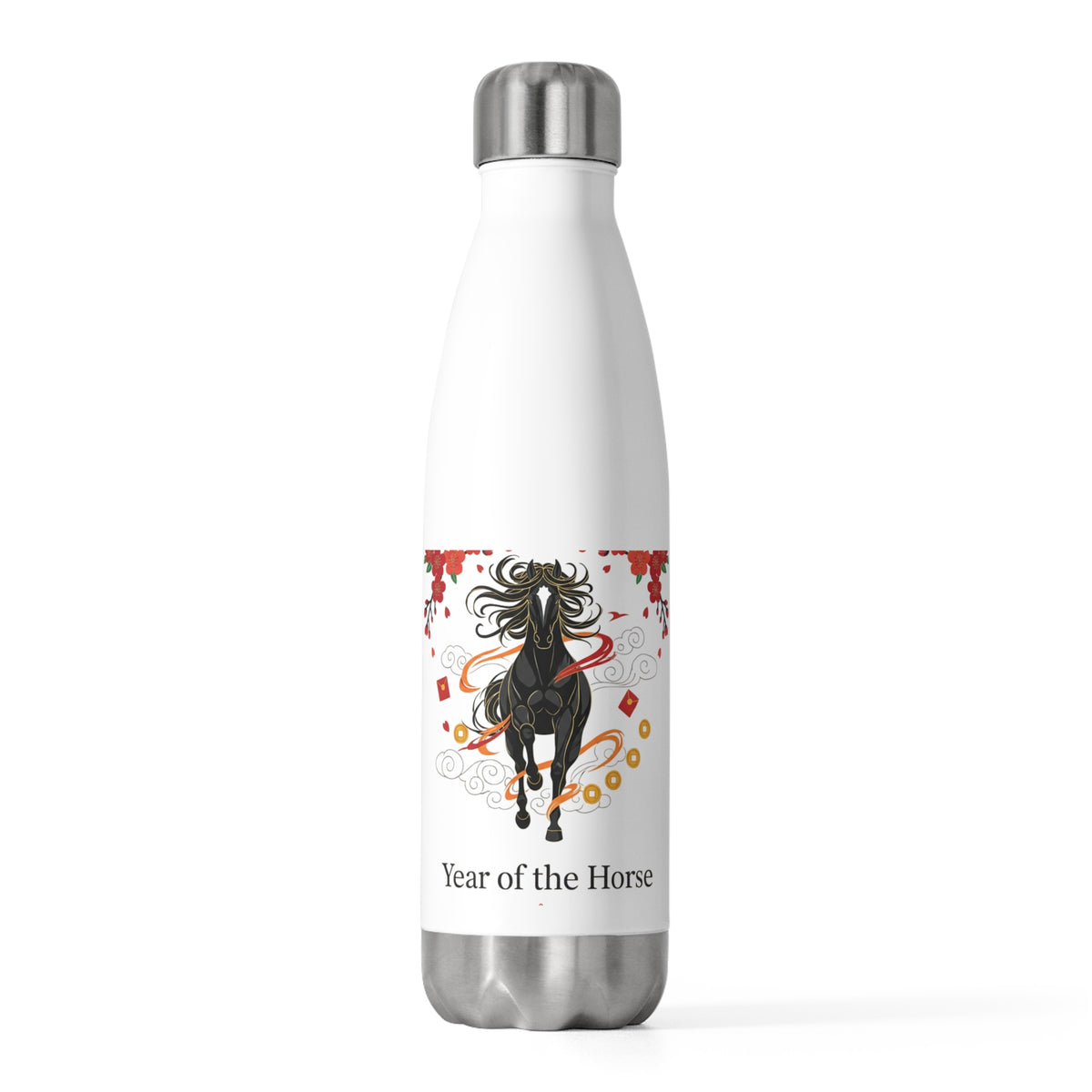 Fire Horse Leaping Cherry Blossoms | 20oz Insulated Tumbler Bottle, Travel & Daily Use | Lunar New Year Gift for Family & Friends | Paper Cut Style