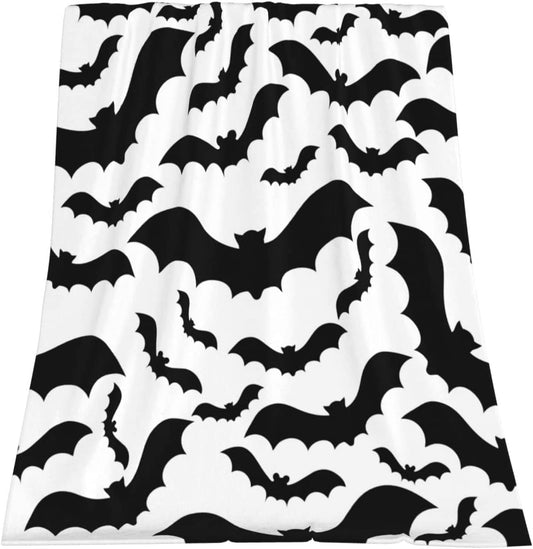 Halloween Bats Throw Blankets Halloween Horror Bats Black and White Throw Blanket Lightweight Cozy Flannel Blanket for Bedroom Living Rooms Couch Sofa Bed Home Decorations 40X50 Inch