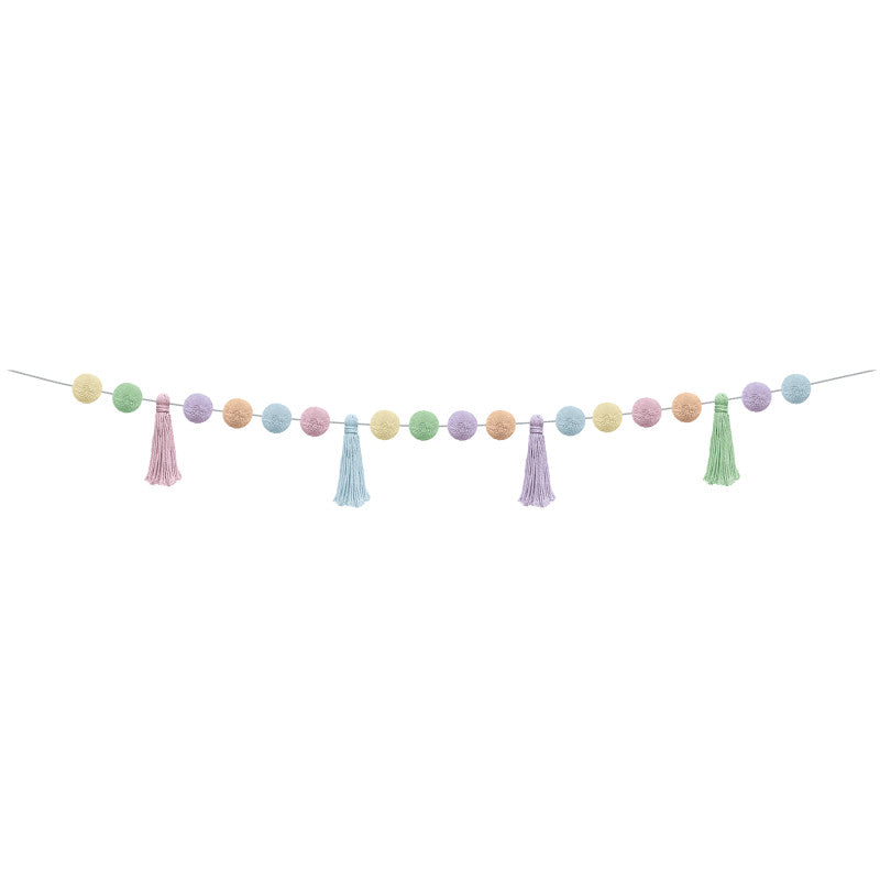 Pastel Pop Pom-Poms and Tassels Garland, 60"