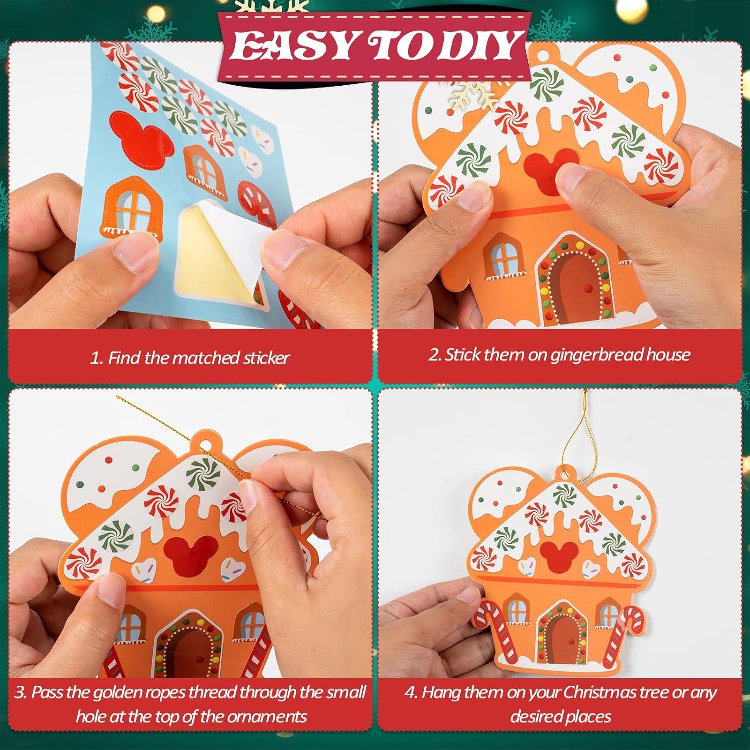 Christmas Ornaments Art and Crafts for Kids - 28Pcs DIY Christmas Cutouts with Gingerbread Cookies Man House Christmas Stickers for Tree Home Christmas Party Favors Decorations