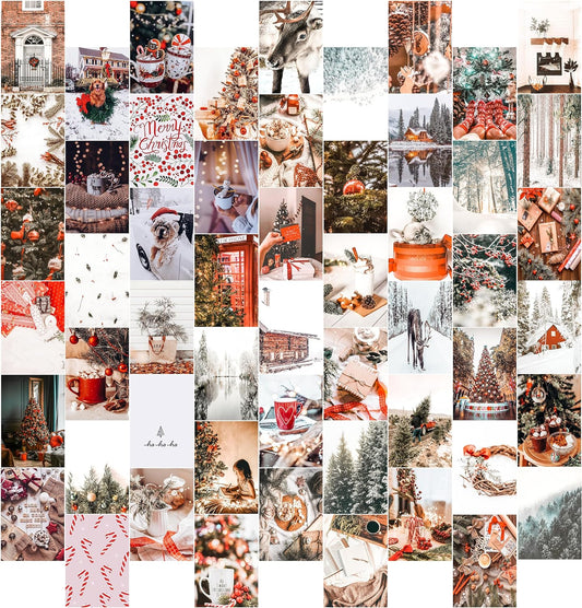 Christmas Decor Wall Collage Kit Aesthetic Pictures, 54PCS (4X6Inch), Christmas Abstract Art Print Pictures for Bedroom Wall Decor Aesthetic, Christmas Pictures Decor, Posters Photo Collection,