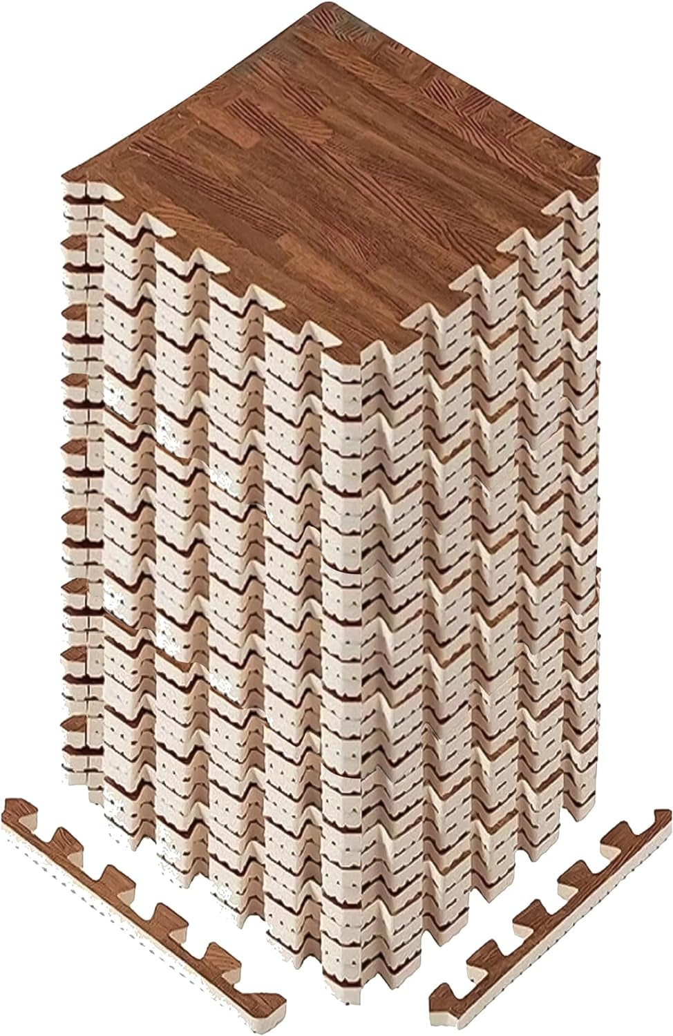 12,24,36 SQ.FT Wood Grain Puzzle Exercise Mat Protective Flooring, EVA Foam Floor Tiles with Border for Home