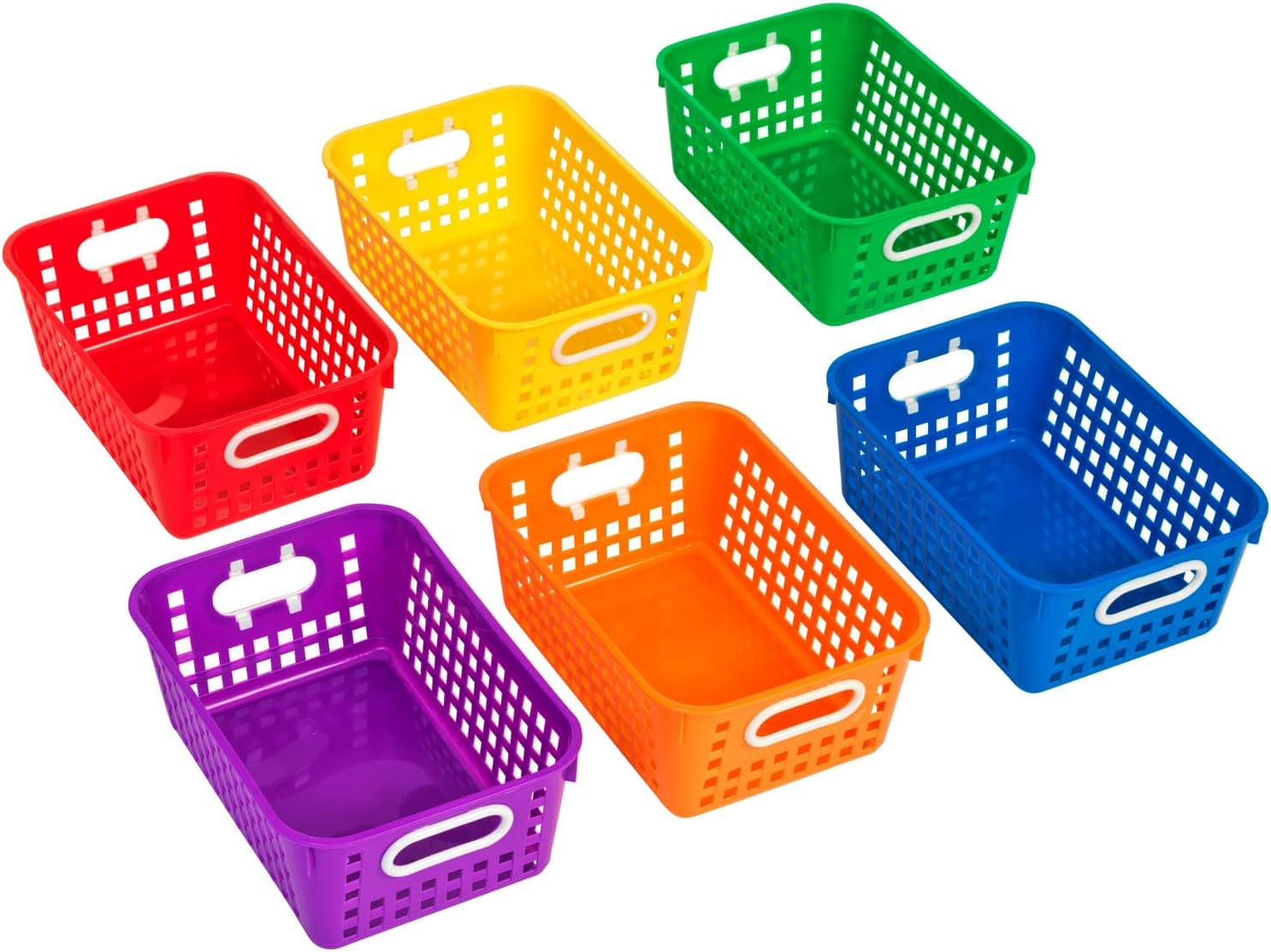 Plastic Book Storage Baskets for Classroom or Home Use - Rainbow Colors - 11" X 7.5" (Set of 6) Office Organization, Toy Bins