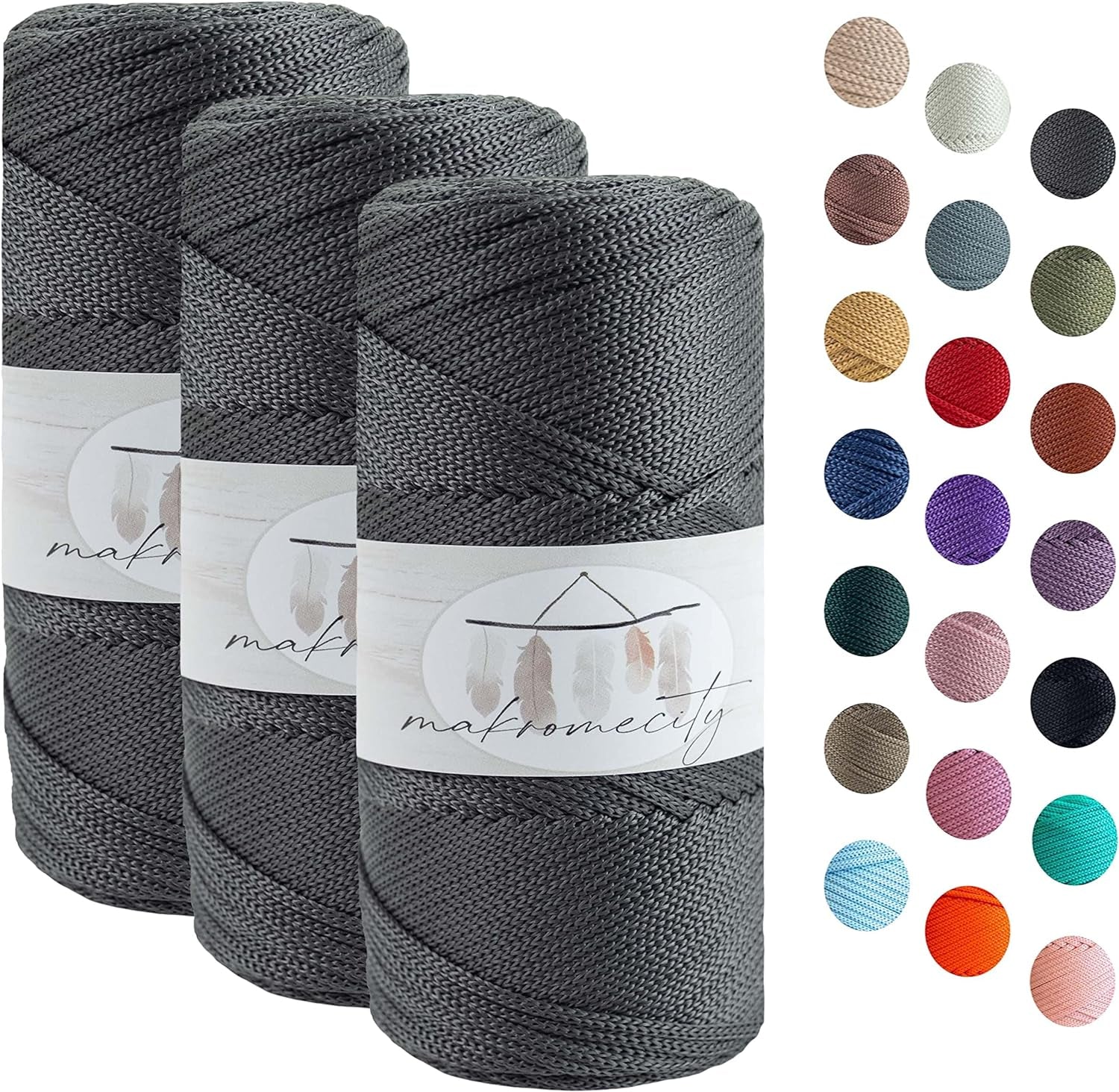 , Polyester Macrame Cord 2Mm X 125 Yards (375 Feet) 2Mm Polypropylene Anthracite Macrame Cord Crochet Macrame Bag Cord Crafts for Wall Hangings, Bags, Underplate, Rug