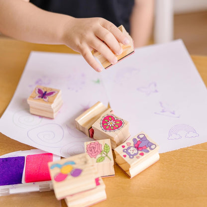 Wooden Stamp Set: Vehicles - 10 Stamps, 5 Colored Pencils, 2-Color Stamp Pad