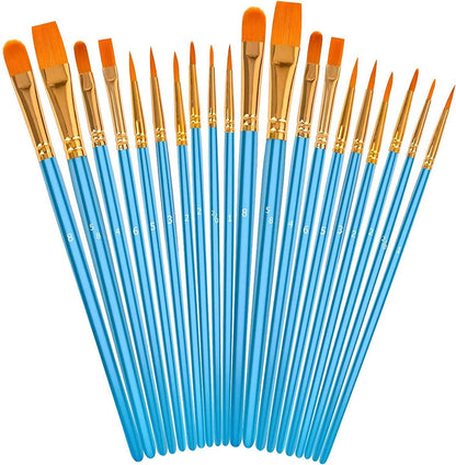 Acrylic Paint Brushes Set, 20Pcs round Pointed Tip Artist Paintbrushes for Acrylic Painting Oil Watercolor Canvas Boards Rock Body Face Nail Art, Halloween Pumpkin Ceramic Crafts Supplies