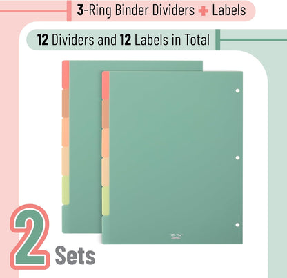 - Binder Dividers, 6 Tab Dividers, Pack of 2 Sets (12 Dividers Total), Dividers, Plastic Dividers for 3 Ring Binder, Binder Dividers with Tabs, Binder Tabs, 3 Ring Binder Dividers