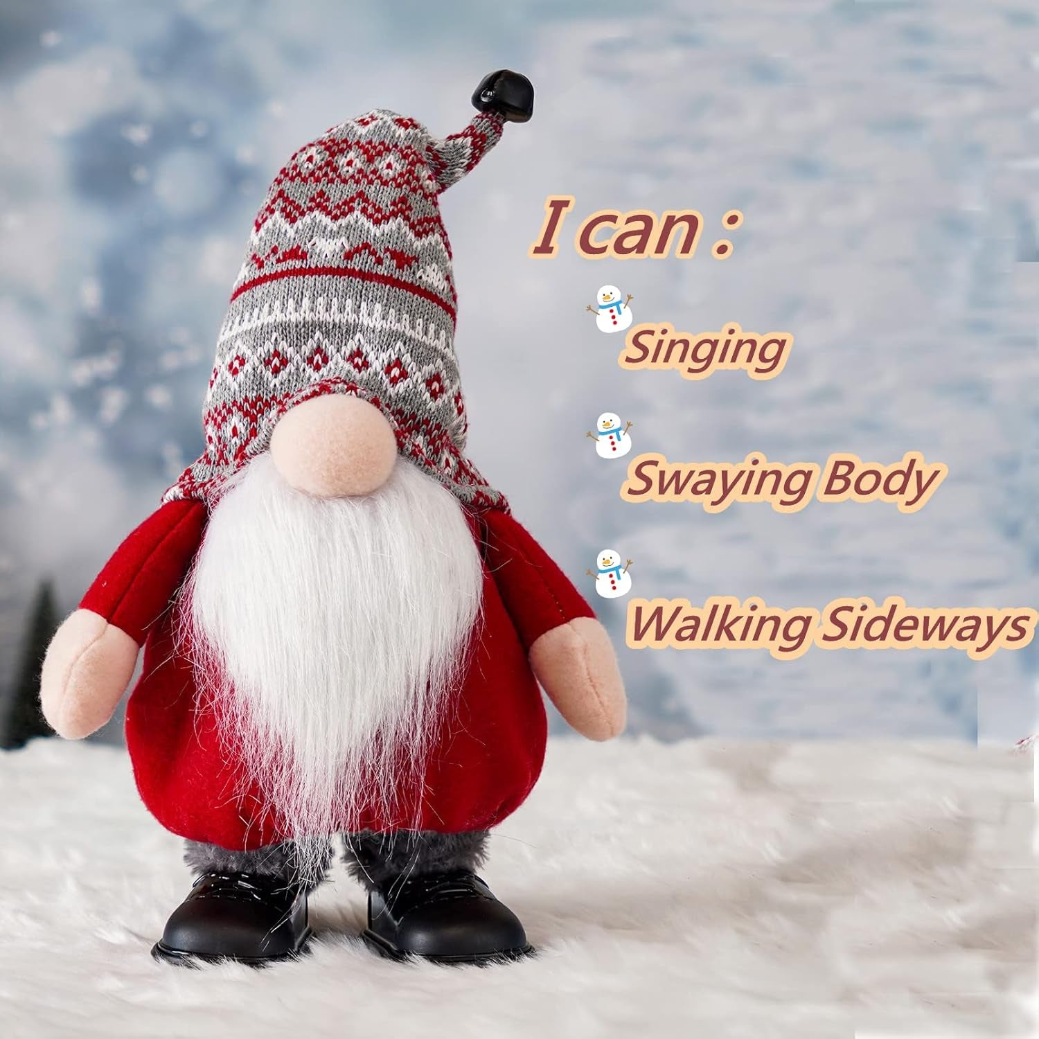 Christmas Gnome with Music, Singing Dancing Electric Gnomes Decorations for Home, Winter Table Ornament or Xmas Musical Holiday Gnome Gifts