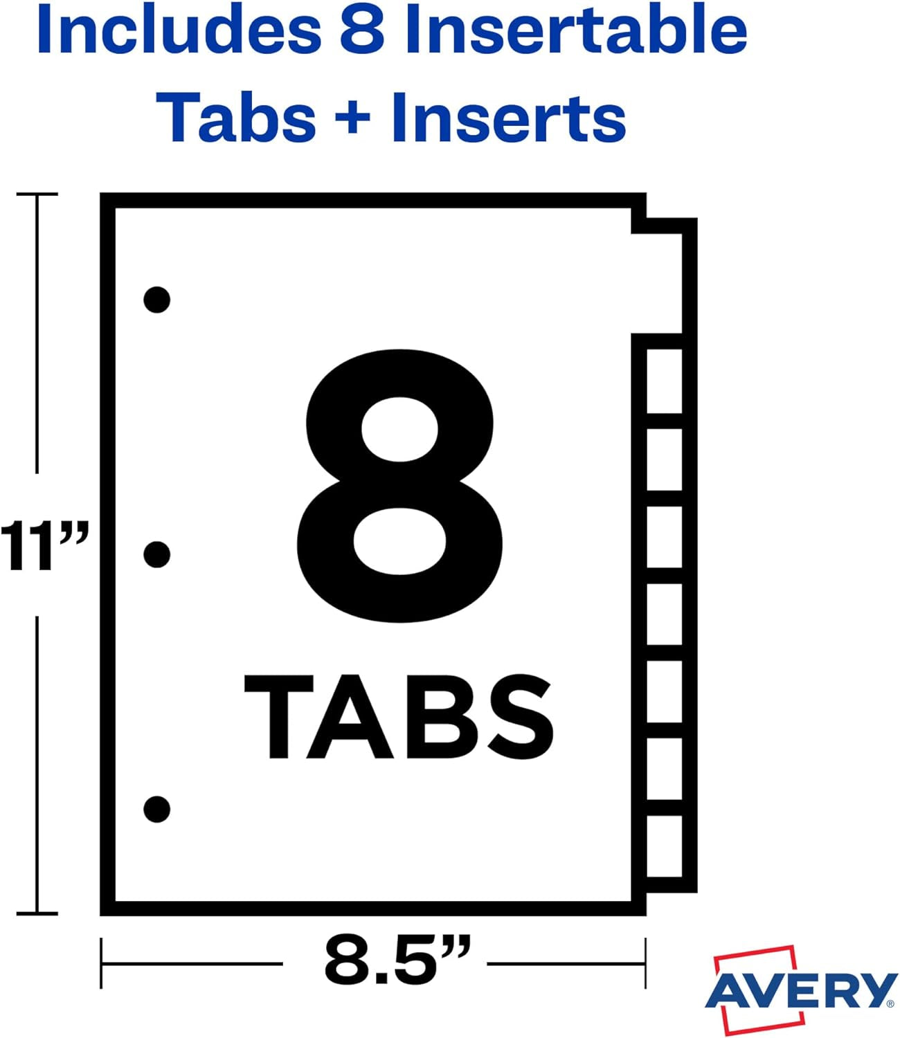 Dividers for 3 Ring Binders, 8-Tab Binder Dividers, Plastic Binder Dividers, Insertable Big Tabs, Multicolor, 1 Set (11901)