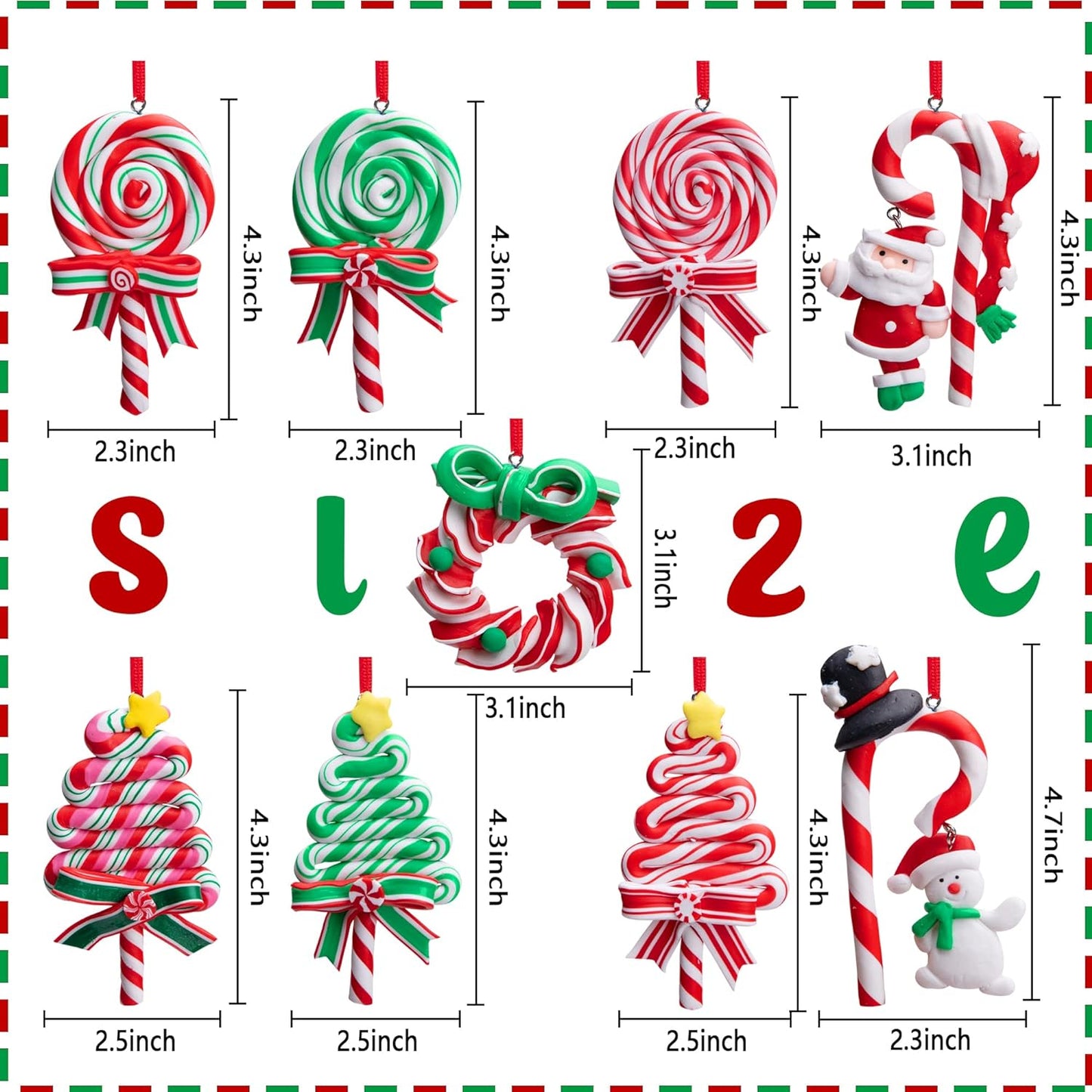 9Pcs Christmas Lollipop Ornaments,Christmas Tree Candy Cane Ornament,Decorative Candies Polymer Clay Ornament for Home Party Holiday Xmas Decor