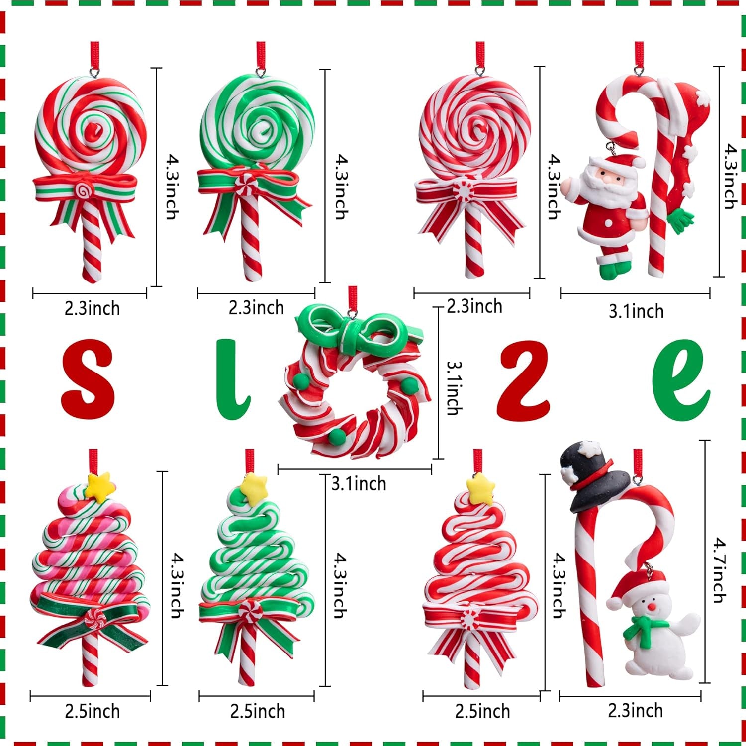 9Pcs Christmas Lollipop Ornaments,Christmas Tree Candy Cane Ornament,Decorative Candies Polymer Clay Ornament for Home Party Holiday Xmas Decor