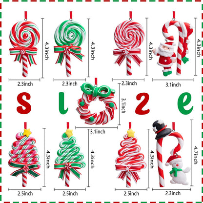 9Pcs Christmas Lollipop Ornaments,Christmas Tree Candy Cane Ornament,Decorative Candies Polymer Clay Ornament for Home Party Holiday Xmas Decor