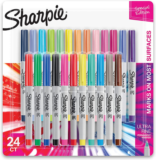 Color Burst Permanent Markers, Ultra-Fine Point, Assorted Colors, 24 Count