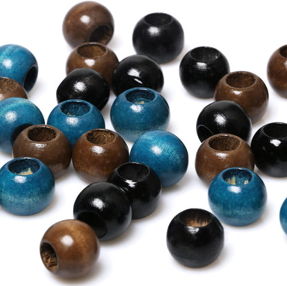 150 Pieces 20Mm Wood Beads Large Hole Macrame Wooden Beads Variety Pack, Colored Wooden round Beads for Craft/Garlands/Home Party Decor, 9Mm Hole (Brown/Black/Blue)