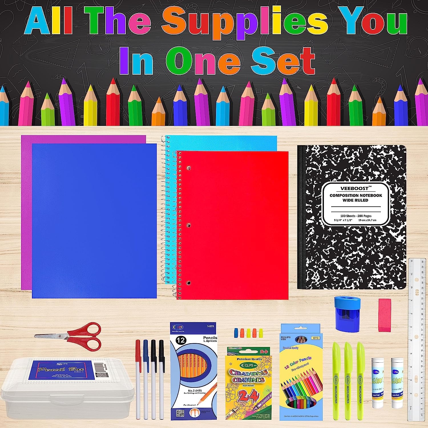 School Supplies for Kids, Back to School Supply Box, Supplies for Girls or Boys, Supplies Bundle Kit (1)