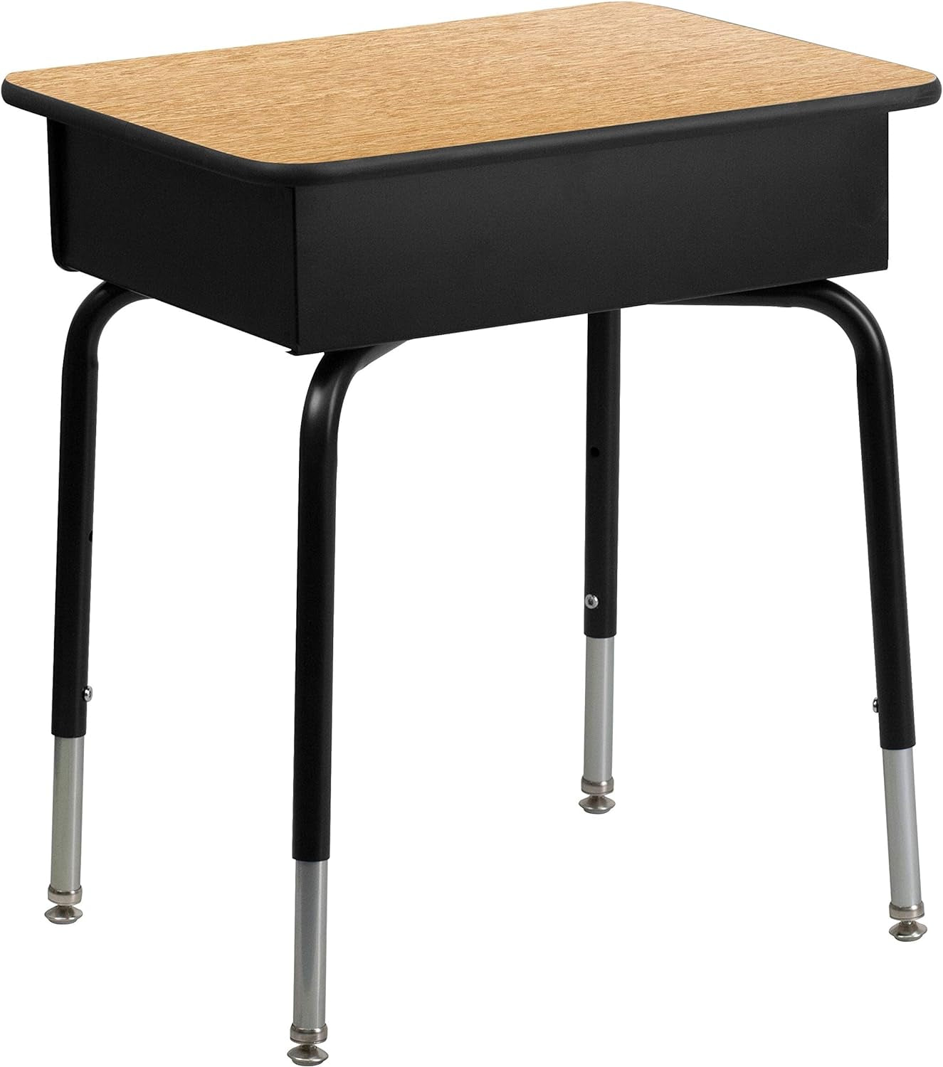 Billie Open Front Student Desk for Classrooms or Remote Learning, Height Adjustable School Desk with Metal Book Box, Natural/Black