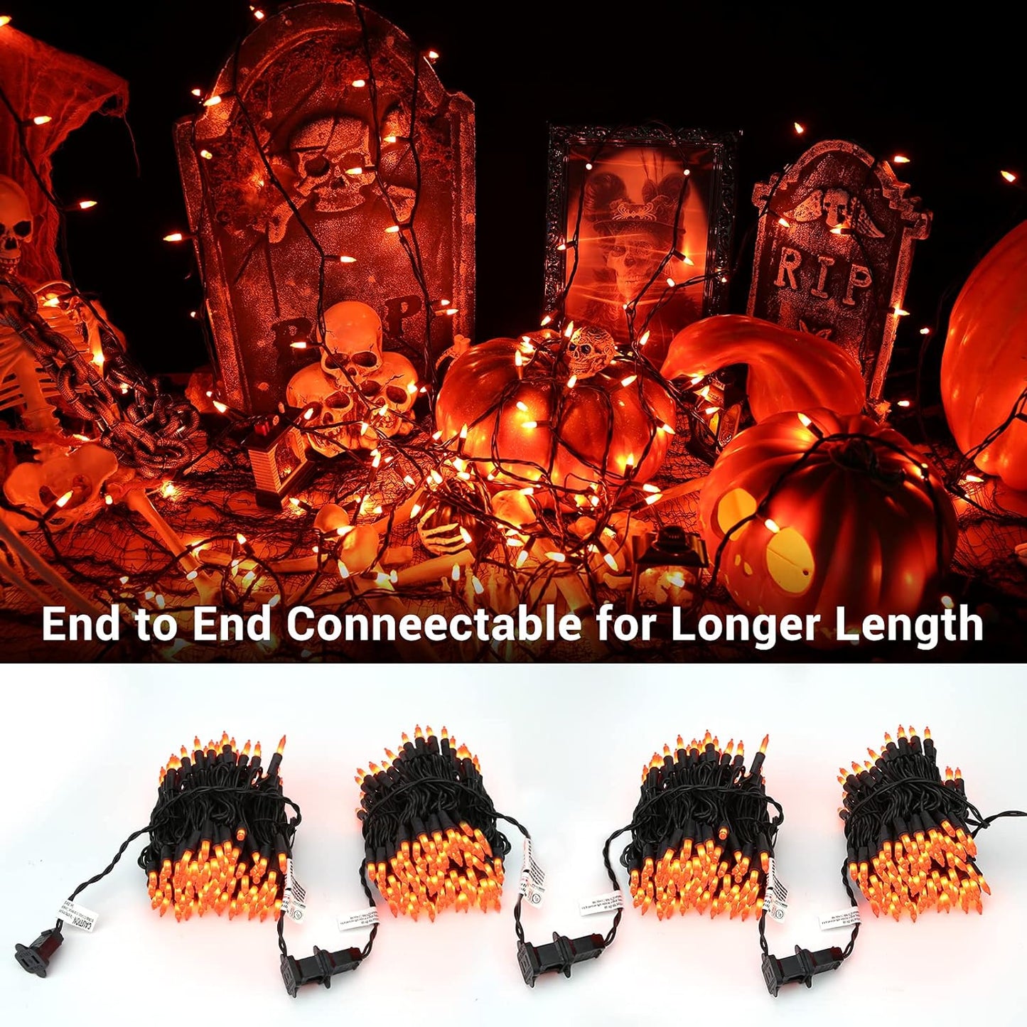 Orange Halloween Lights, 21.3Ft 100-Ct Incandescent Halloween String Lights Connectable, UL Certified Halloween Lights, Black Wire Mini Light Set for Halloween Tree Thanksgiving Holiday Decor