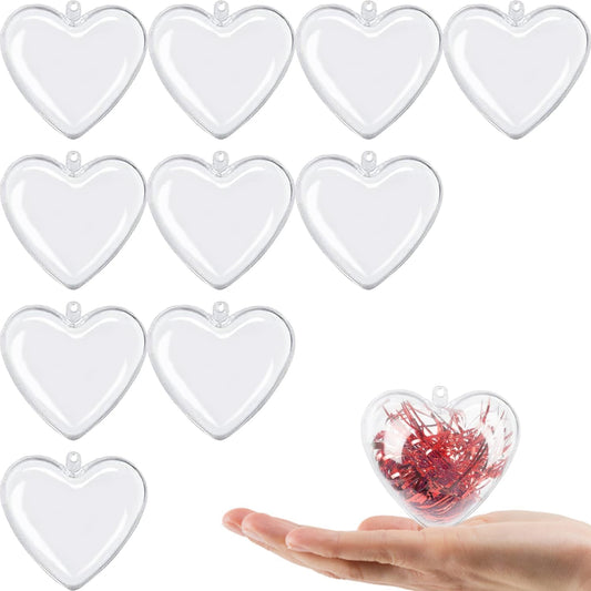 Clear Plastic Heart Ornaments 10-Pack Christmas Ornament Fillable Balls for DIY Crafts, Christmas Tree Decorations, Wedding Party, Xmas Holiday Home Decor, Open Decorative Hanging Ornaments 65Mm