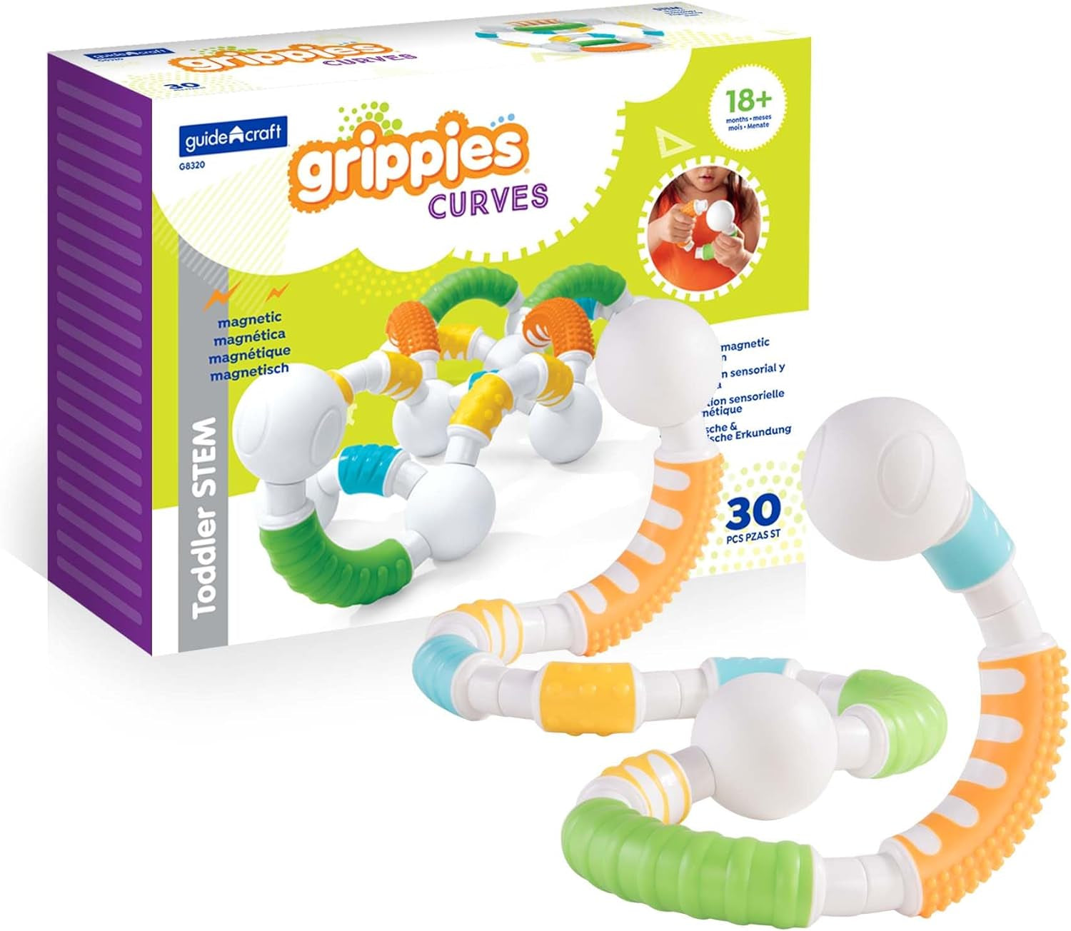 Grippies Waves - 20 Piece Set: STEM Magnetic Building Set for Toddlers, Kids Learning and Educational Toys