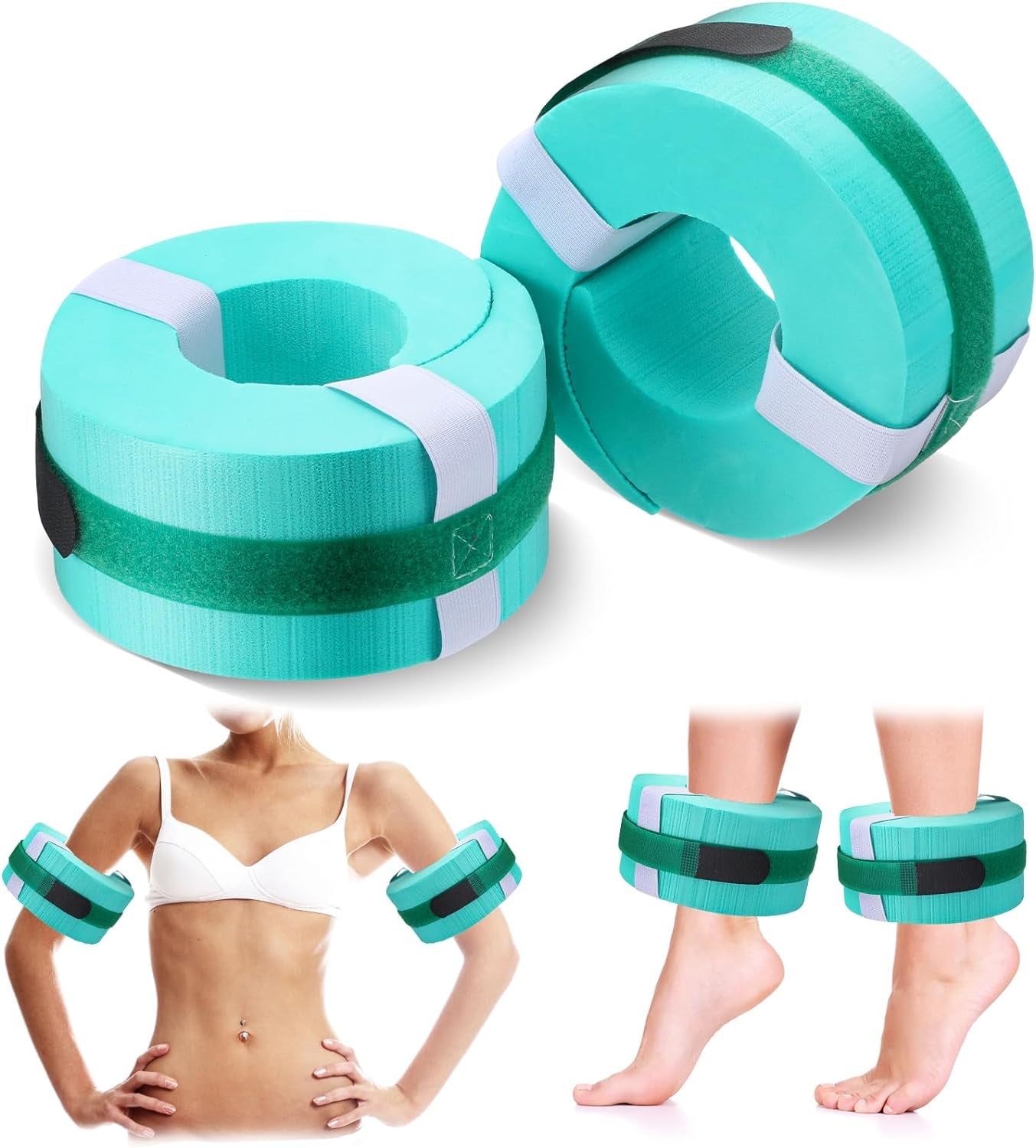 2 Pcs Foam Swim Aquatic Cuffs Equipment Water Aerobics Float Ring with Detachable Hook and Loop Fastener Fitness Workout Set for Swimming Fitness Training Pool Exercise