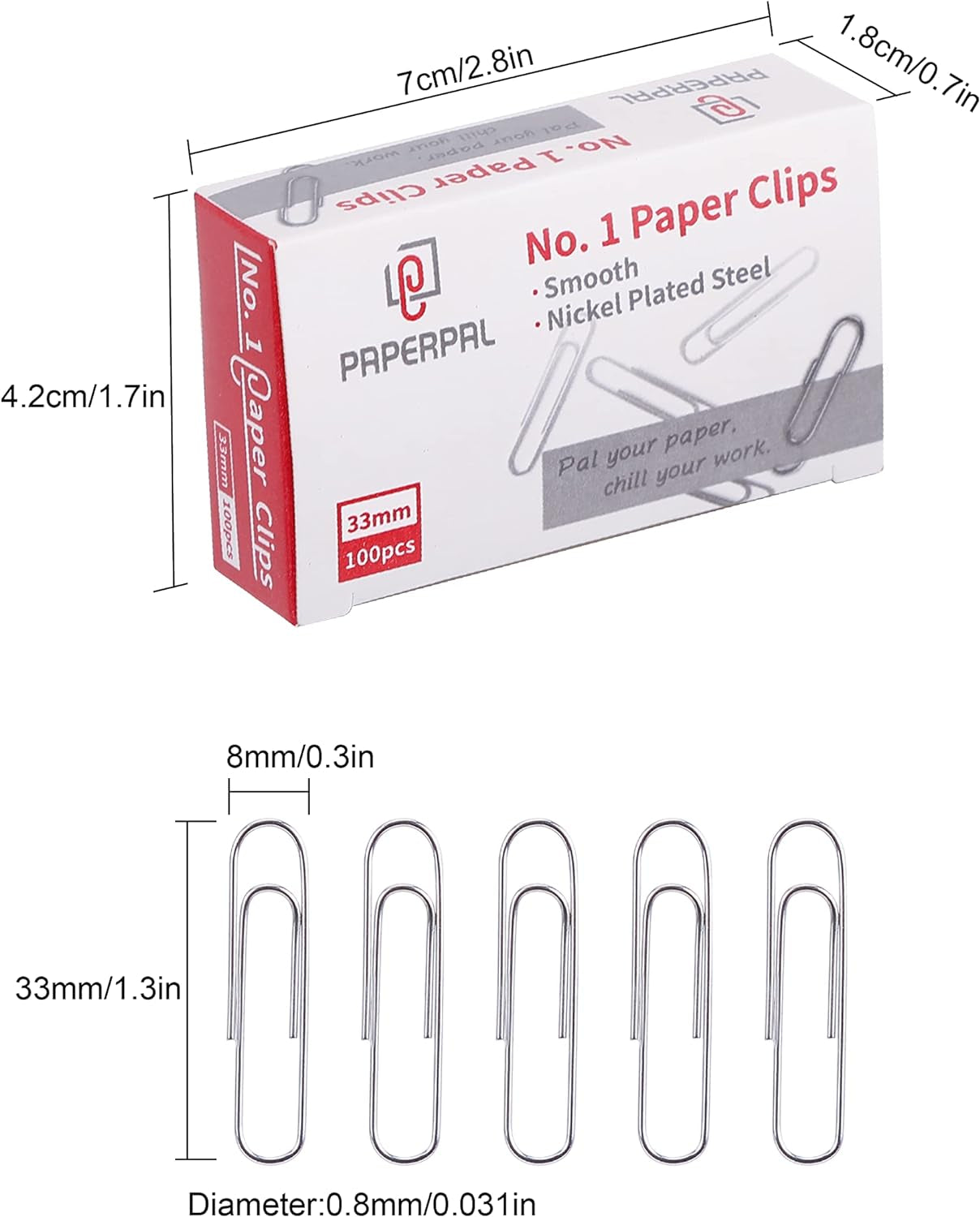 #1 Smooth Paper Clips, 600 Medium Paper Clips (6 Boxes of 100 Each), Paperclips for Office School & Personal Use, Daily DIY, 1-2/7" Silver Paper Clip Standard Size (No. 1 Paper Clips, Smooth)