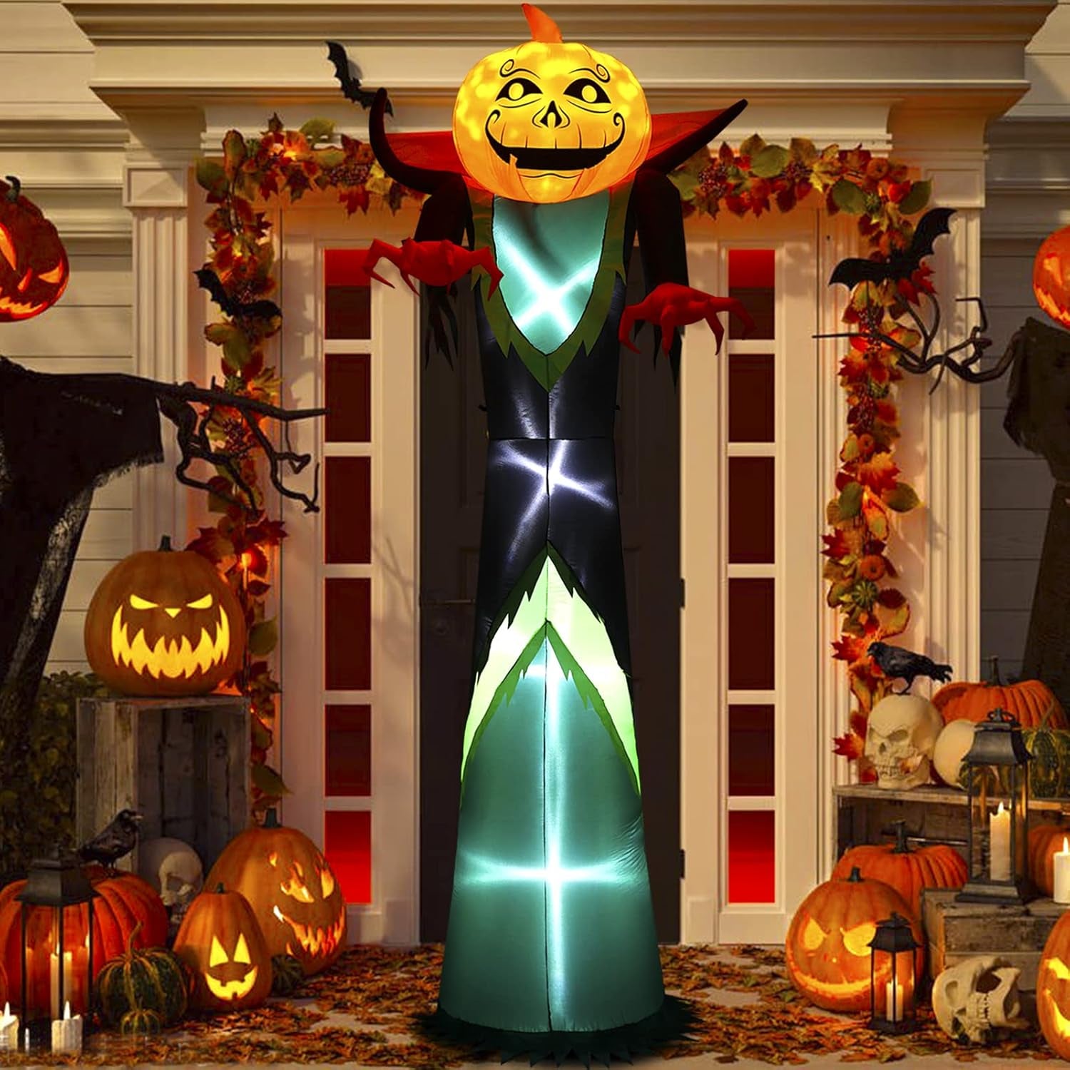 12 FT Halloween Inflatables Outdoor Decorations, Inflatable Pumpkin Reaper with Rotating Lights, Blow up Yard Decoration for Halloween Party, Holiday, Garden, Lawn (Halloween Pumpkin Reaper)