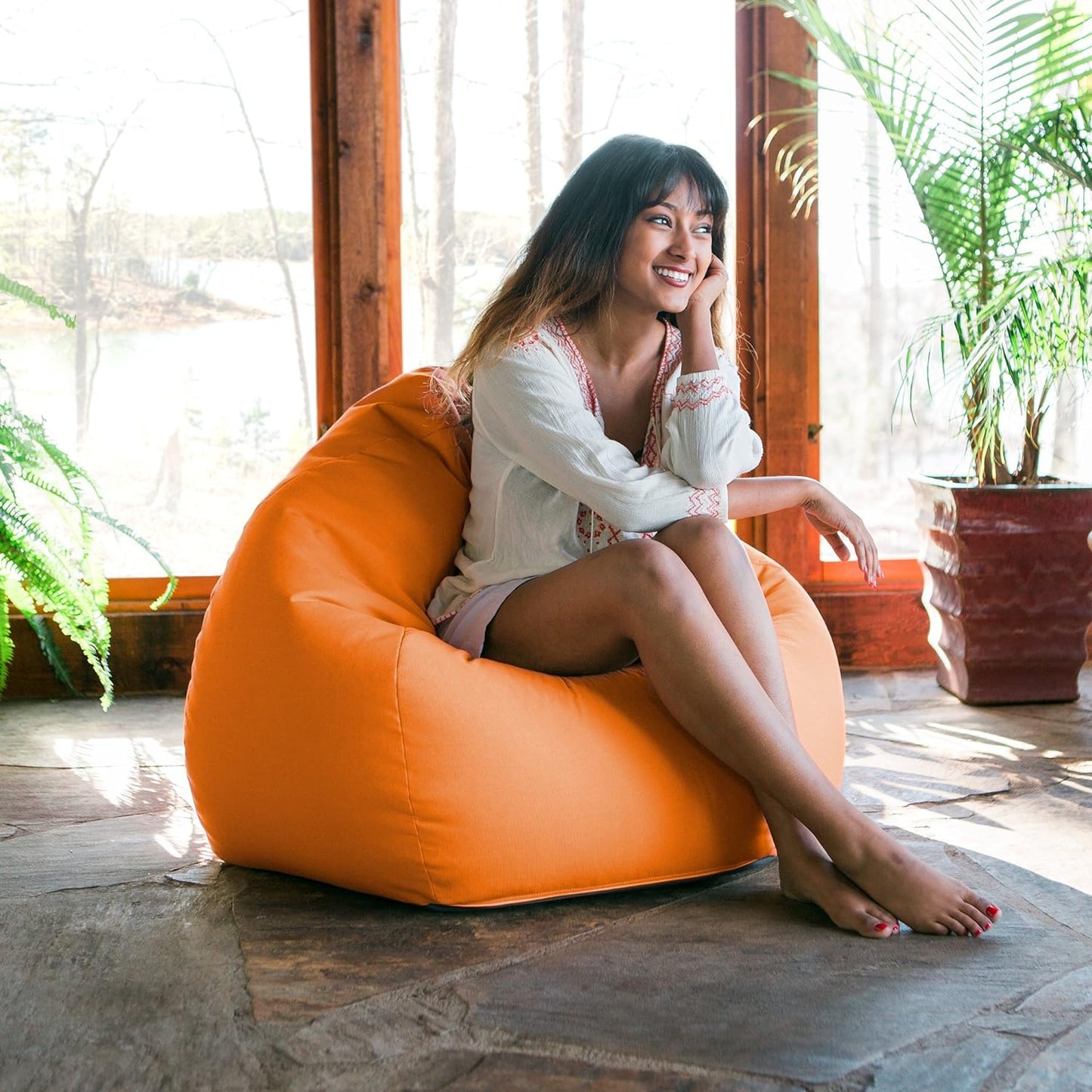 Kiss Bean Bag Chair | Casual Poolside & Patio Seating | Sunbrella, Tangerine Orange