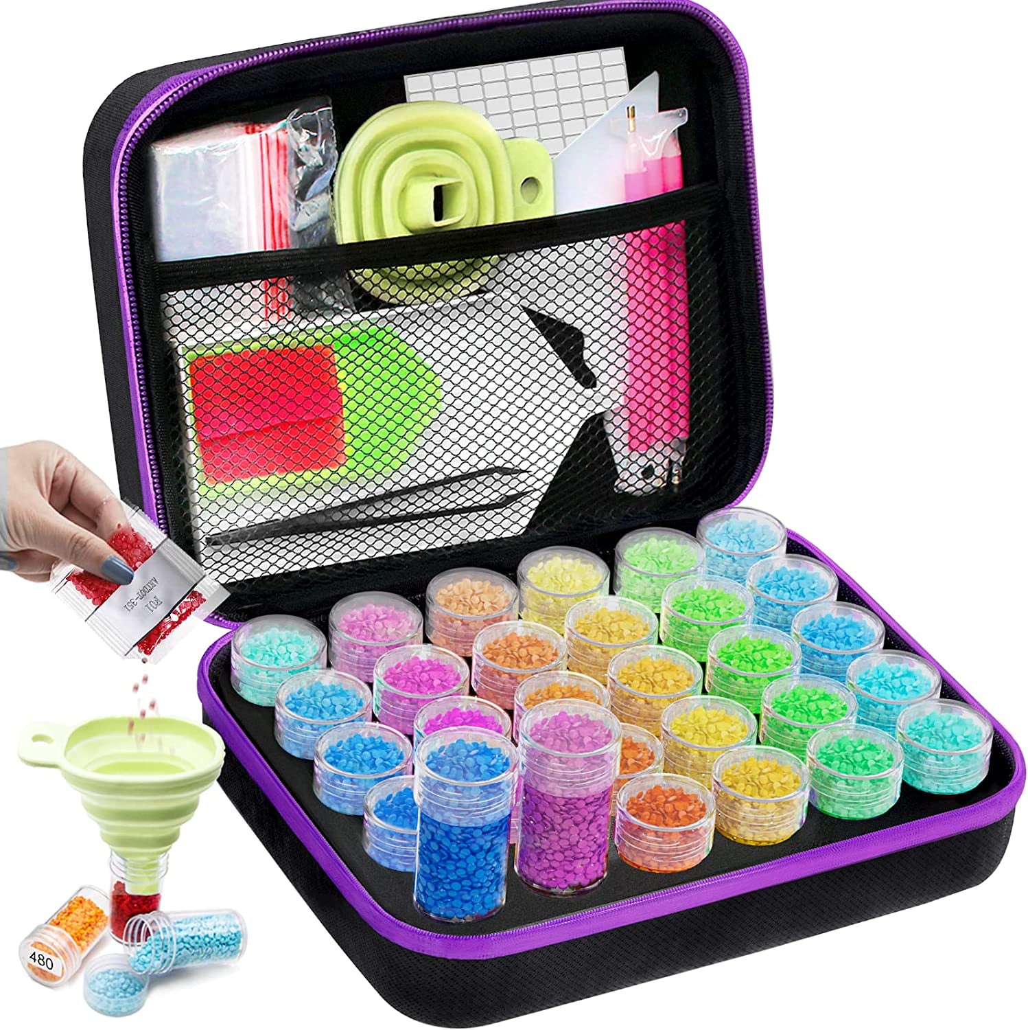 Diamond Painting Storage Boxes, 60 Slots Bead Storage with 5D Diamond Art Accessories and Tools Kit