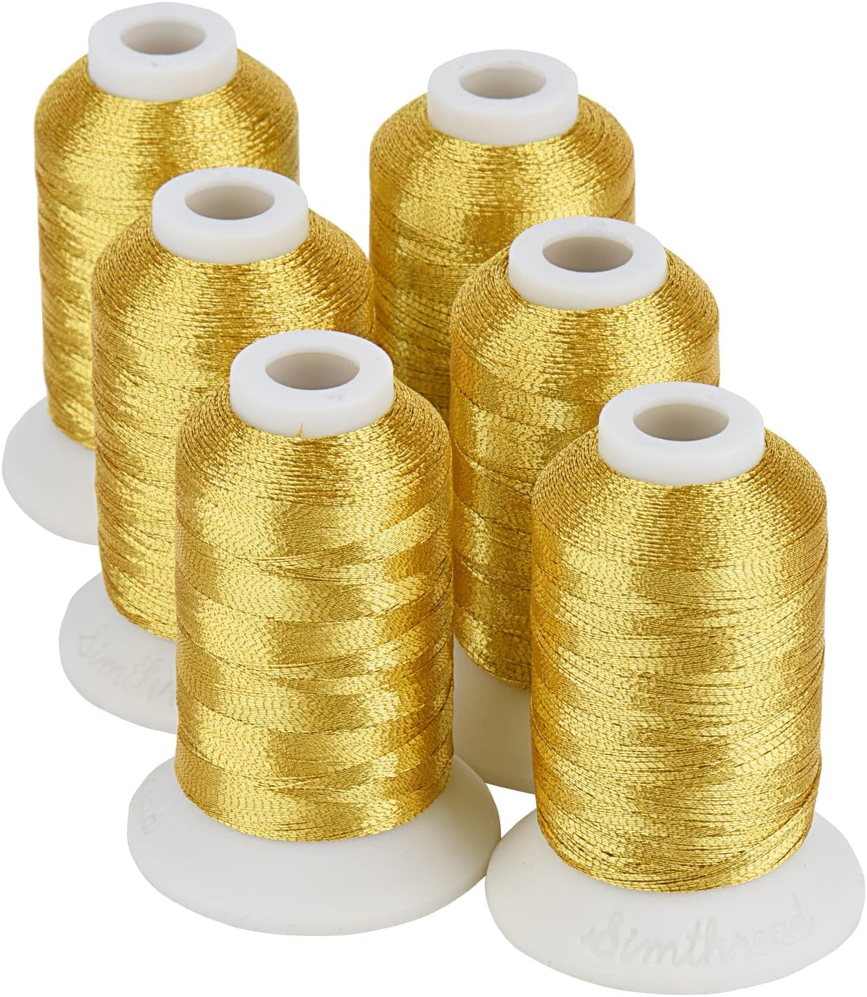 6 Spools Metallic Embroidery Machine Thread (3 Gold+ 3 Silver Colors) 500M(550Y) for Embroidery and Decorative Sewing