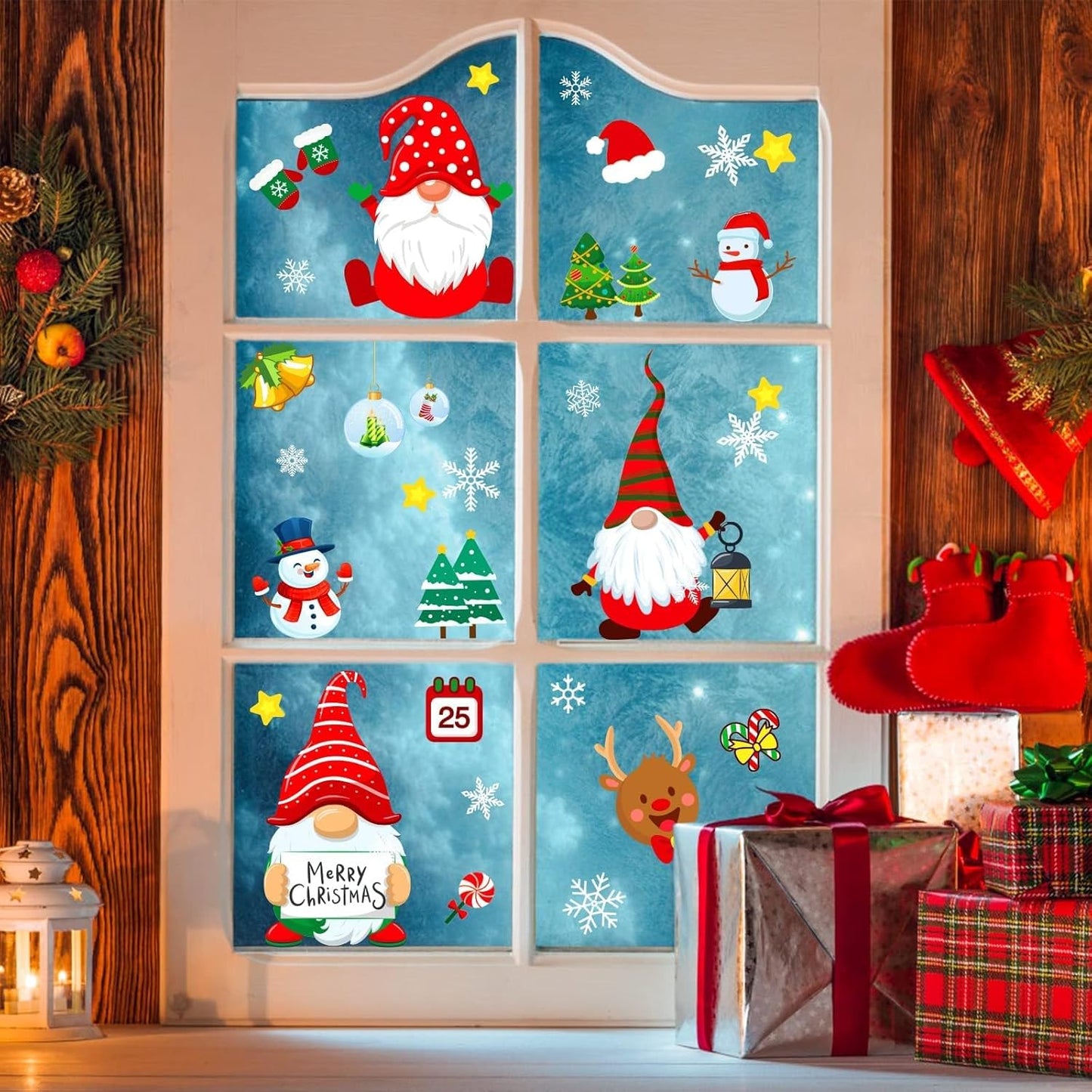 Christmas Window Clings Gnome Christmas Window Decorations Static Christmas Window Decals Window Stickers for Glass Windows Décor Gnome Christmas Decorations Ornaments Party Supplies 9 Sheets