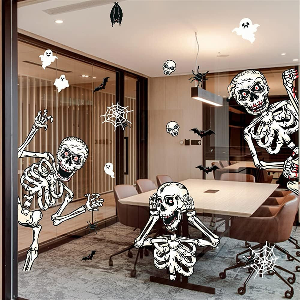 Halloween Decorations Halloween Window Clings, 13 Sheet 165 Pcs Halloween Window Posters Double-Sided Window Decals Halloween Party Decorations