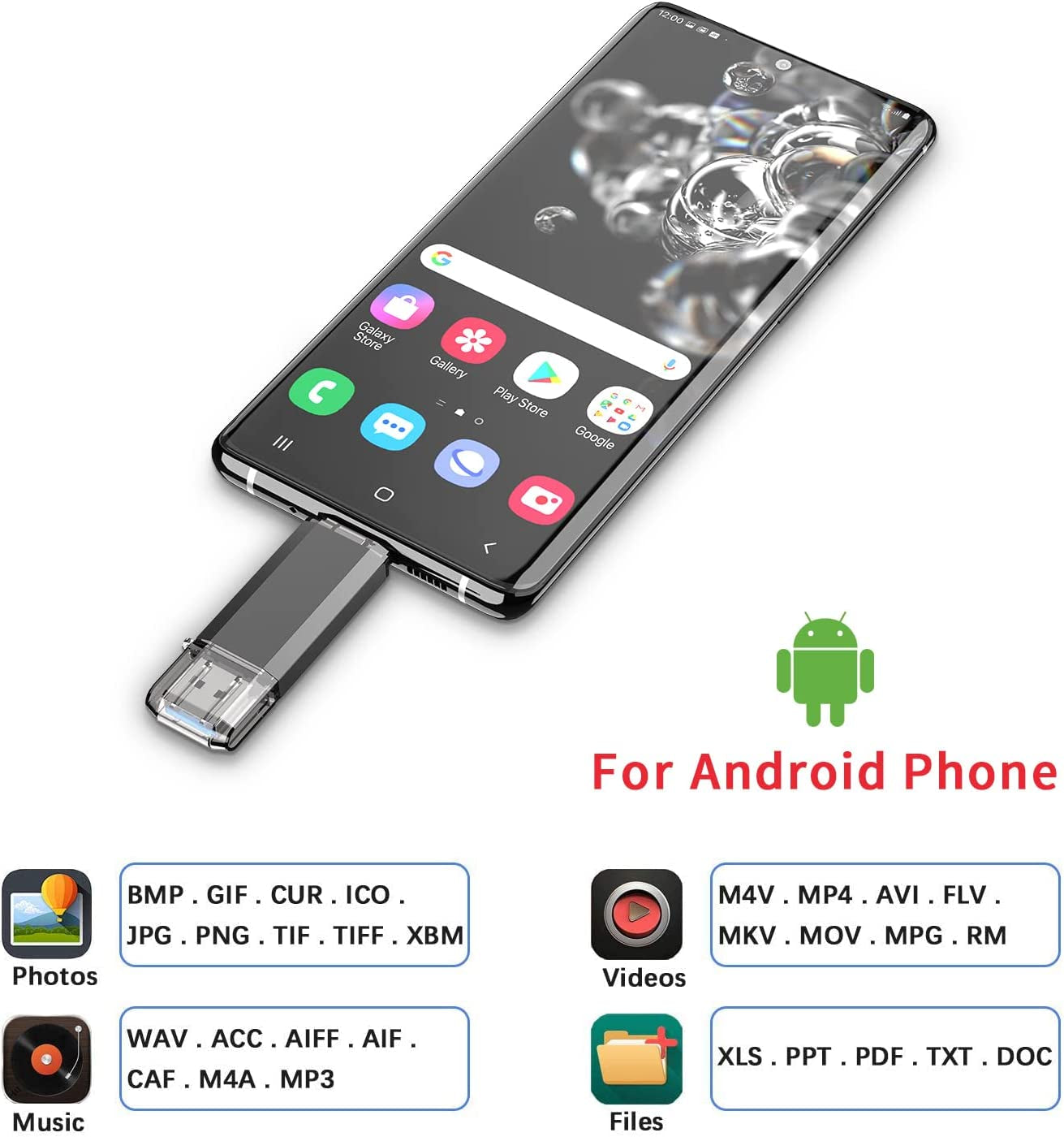 128GB Type C Flash Drive 2 in 1 OTG USB 3.0 + USB C Memory Stick with Keychain Dual Thumb Photo Stick Jump Drive for Android Smartphone, Computers, Macbook, Tablets, PC