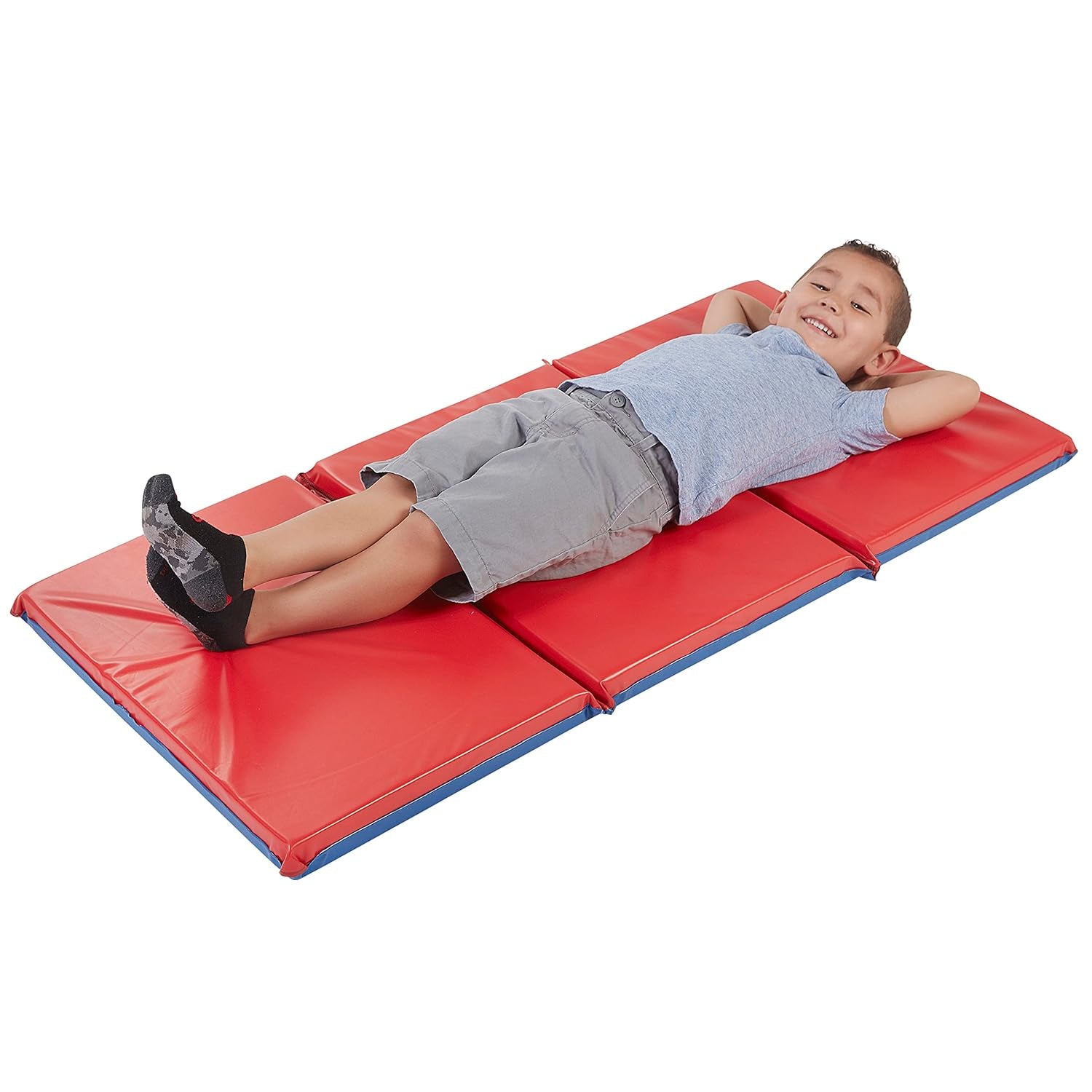 Premium Folding Rest Mat, 3-Section, 2In, Sleeping Pad, Blue/Red