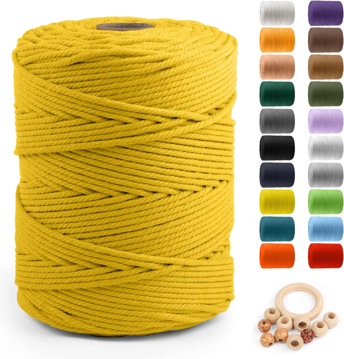 Macrame Cotton Cord 5Mm X 109 Yards,  100% Natural Handmade Colorful 4 Strands Twisted Braided Cotton Rope for Wall Hanging Plant Hangers Gift Wrapping Tapestry DIY Crafts(100M,White)