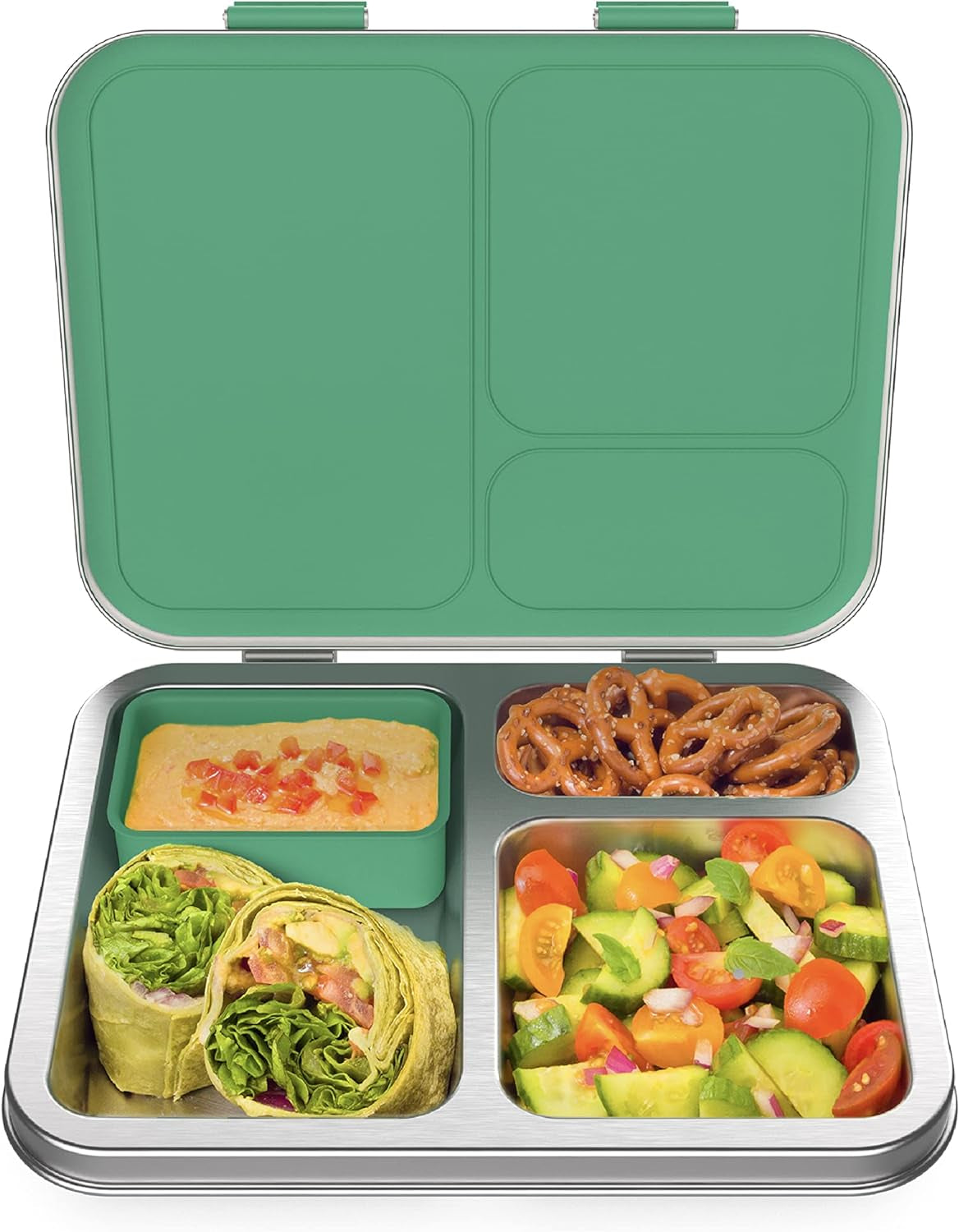 ® Kids Stainless Steel Leak-Resistant Lunch Box - Bento-Style Redesigned in 2022 W/Upgraded Latches, 3 Compartments, & Extra Container - Eco-Friendly, Dishwasher Safe, Patented Design (Blue)