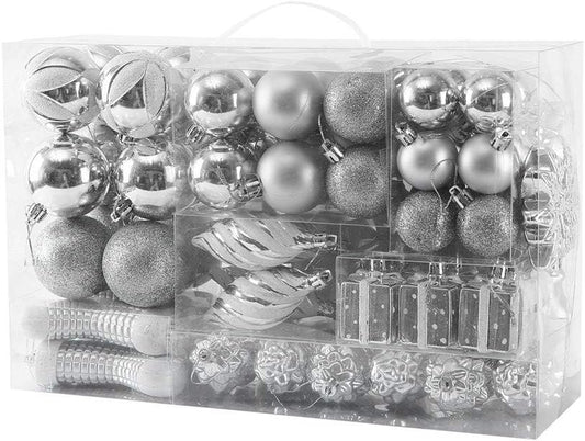 76Ct Christmas Tree Ornaments Set,Silver Shatterproof Christmas Balls Decorations,Xmas Decorative Hanging Ornaments(Silver)