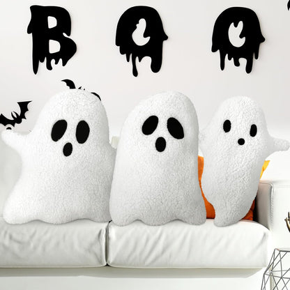 3 Pcs Halloween Pillows 12.6'' X 9.45'' Decorative Spooky Pillows for Sofa White Throw Pillows Decorative Plush Sofa Ghost Cushion for Indoors Home Outdoor Couch Kids