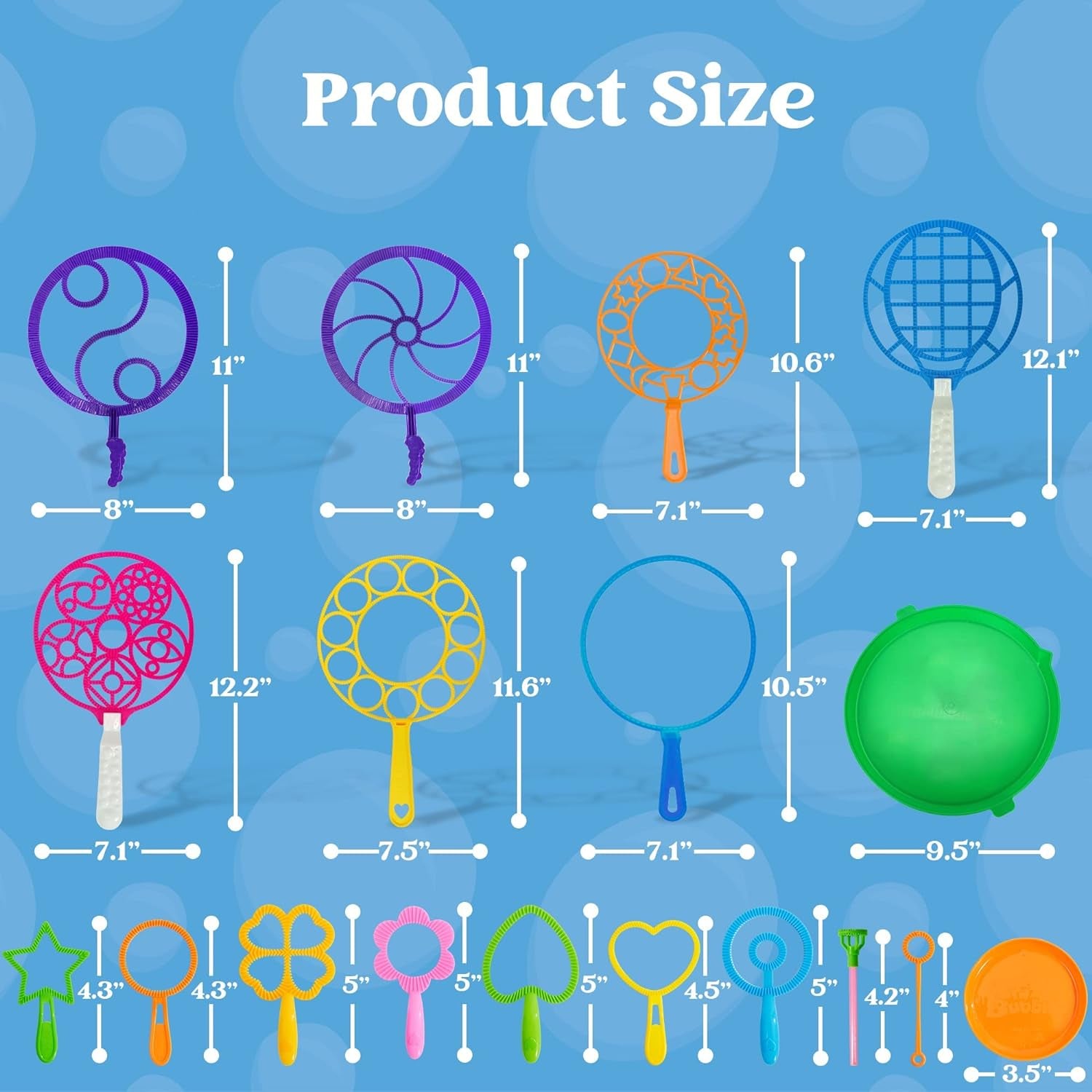 Big Bubble Wands Set Bulk for Kids Summer Outdoor Activity Party Favors, 18 Pcs Giant Bubble Maker with Tray, 12" Large, 6 Pcs Bubble Solution Suitable for All Age People