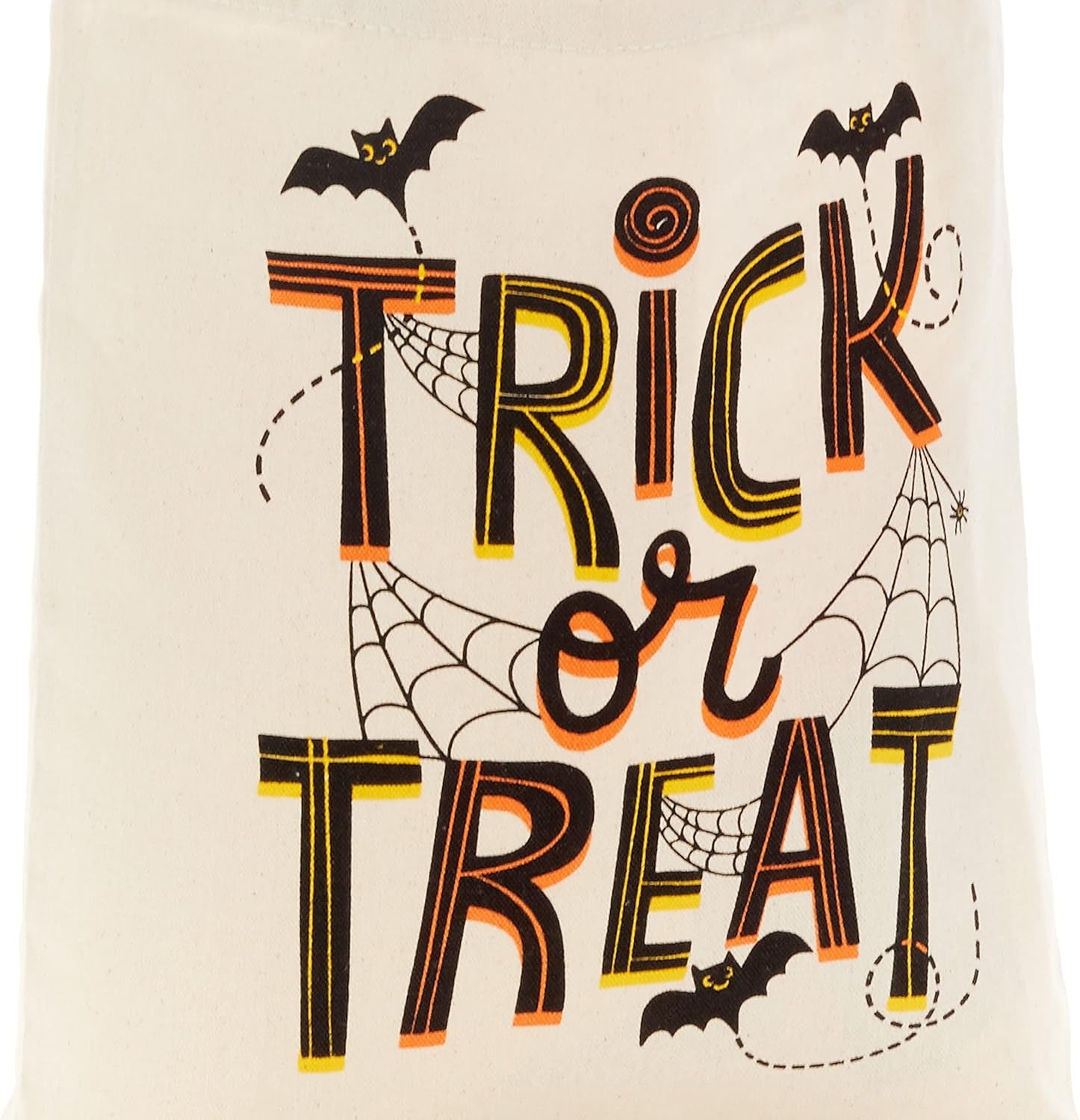 13" Large Halloween Tote Bag (Trick or Treat, Bats and Spiders) Reusable Canvas Bag for Trick or Treating, Grocery Shopping and More