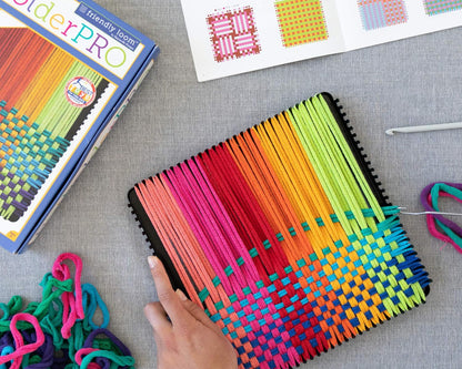 Friendly Loom 10" PRO Size Black Potholder Metal Loom Kit with Bright Rainbow Color Cotton Loops to Make 2 Potholders, Weaving Crafts for Kids & Adults MADE in the USA by