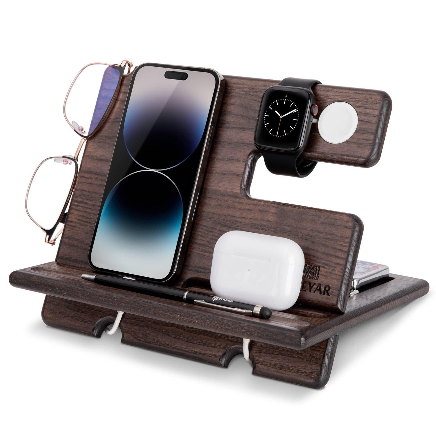 Wood Phone Docking Station Ash Key Holder Wallet Stand Watch Organizer Men