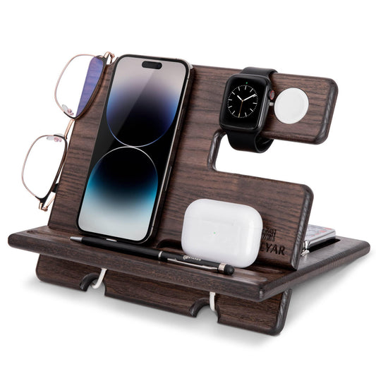 Wood Phone Docking Station Ash Key Holder Wallet Stand Watch Organizer Men