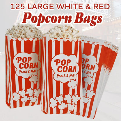 Popcorn Bags 2oz   Bulk Pack of 125   Large White & Red Individual Pop Corn